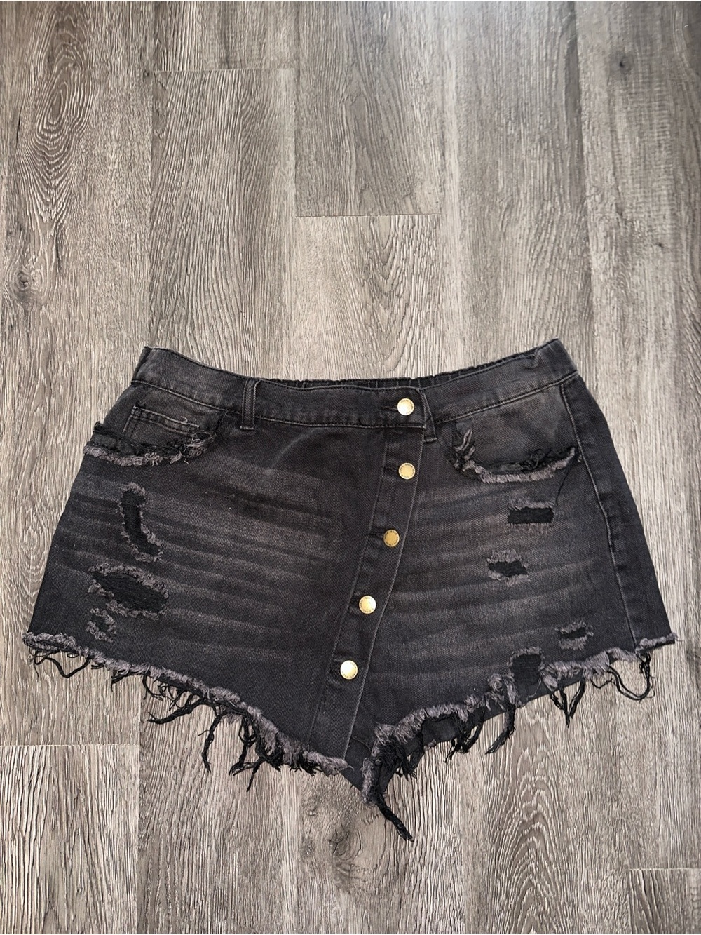 Black Distressed Denim Shork
